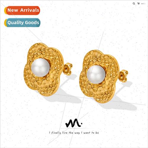 French geometric create faux pearl tanium earrings plated ea