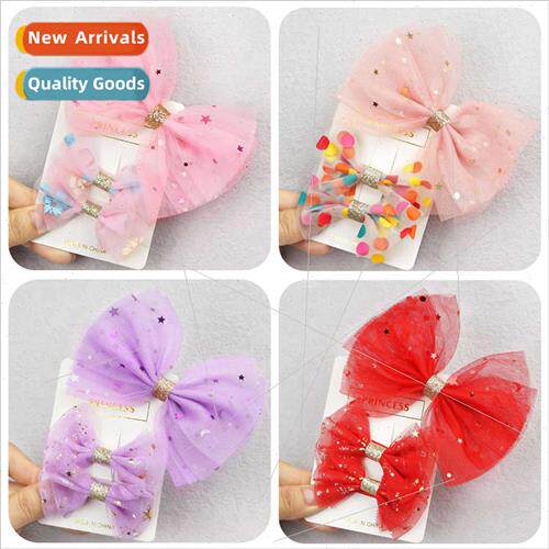 Children mesh polka dot bow hair clips Princess headdress ho