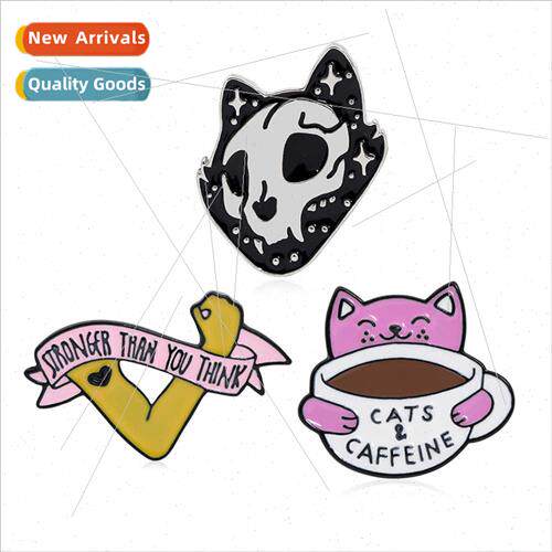 new oil drip alloy enamel badge coffee cat brooch baked enam