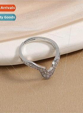 ngle row diamond simple female V heart index finger tail rin