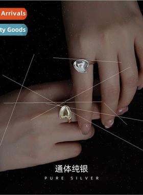 S925 silver Korea irregular concave glossy ring female simpl