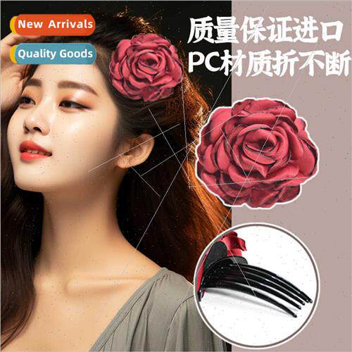 Korean advanced sense hot edge fabric flower hair comb five