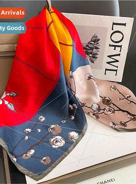 Korean  printed 70 silk square scarf female spring fall wh s