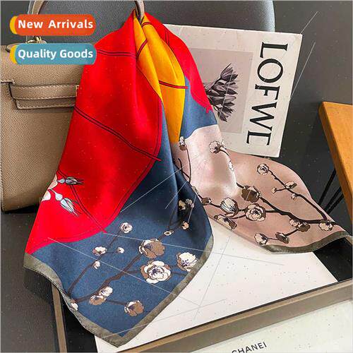 Korean  printed 70 silk square scarf female spring fall wh s