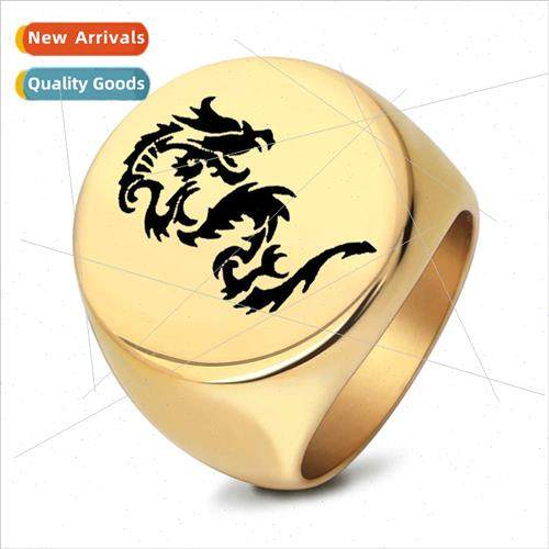 Ink wind ins dragon simple tanium steel round men ring retro
