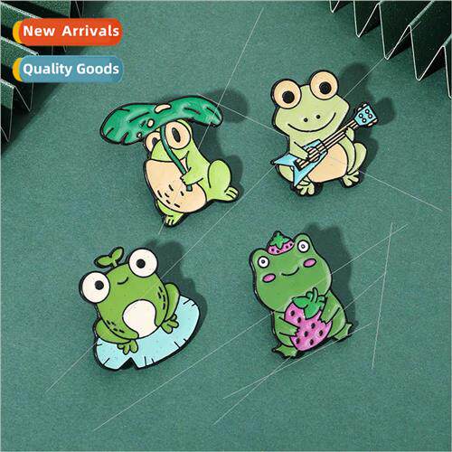 Enamel Lotus Leaf Frog Alloy Brooch Creative Metal Oil Drip