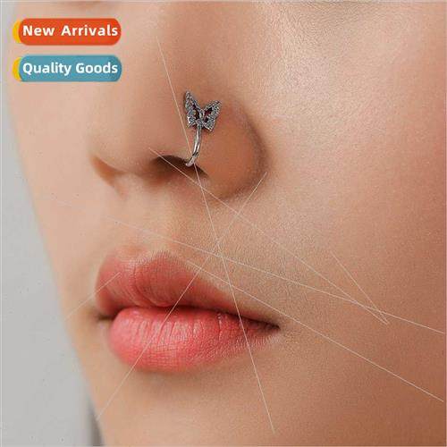 Europe piercing jewelry wh diamond butterfly fake nose ring