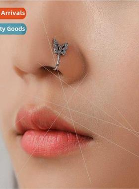 Europe piercing jewelry wh diamond butterfly fake nose ring