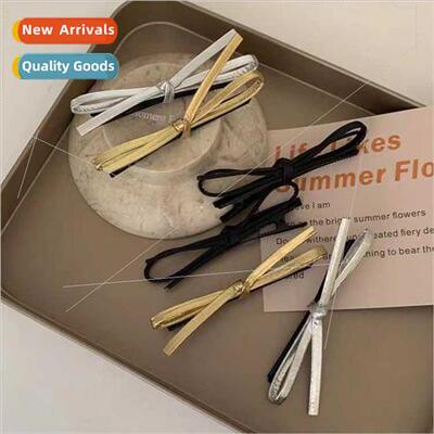 Leather bow hair clips female simple senior black side clip