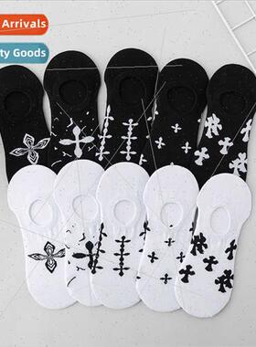 Cross black whe socks men women summer thin boat socks invis