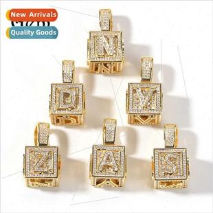 Zirconia Dice Square Europe Alphabet Micro Penda Necklace