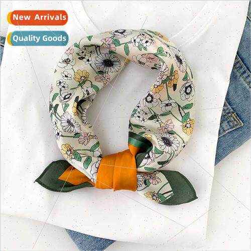 2022 new Korean  floral pattern mulberry silk small silk sca