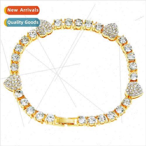 Europe hip-hop full diamond peach heart rhinestone bracelet