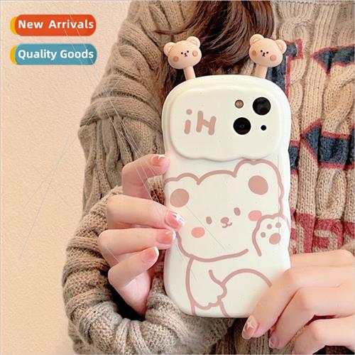 Cute three-dimensional beckoning line bear 适用 Apple 14Prom