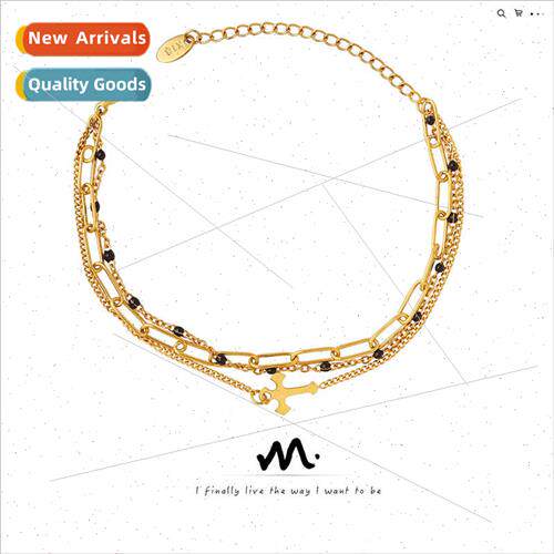 Europe ins triple layered cross bracelet tanium steel gold g