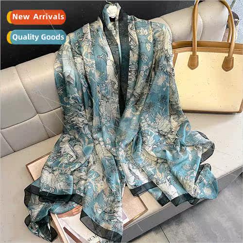New 2023 summer sunscreen beach towel female silk scarf mom