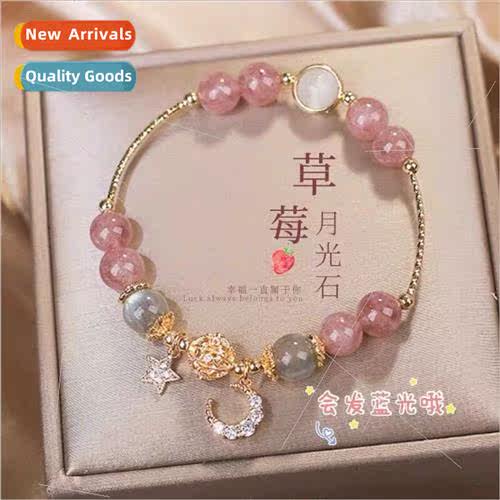 Natural Strawberry Crystal Pink Crystal Gray Moonstone Brace