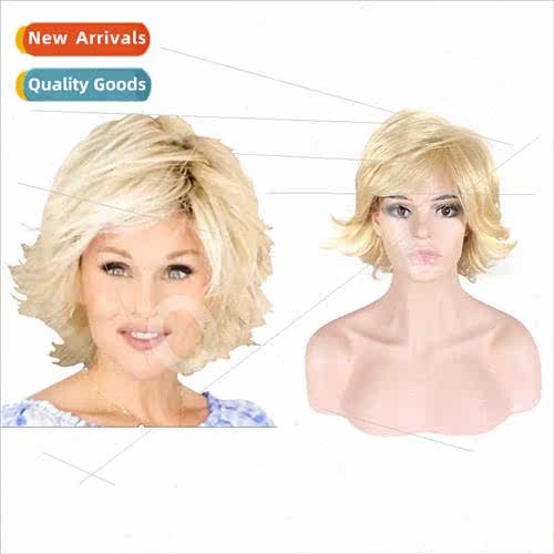 new wig Europe fashion female oblique bangs fluffy blonde sh
