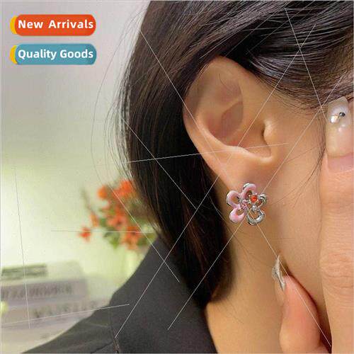 che pink sweet ltle red flower earrings female ins simple hu