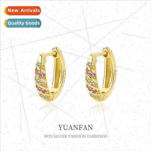 925 silver colorful zirconia earrings women ins Europe U-sha