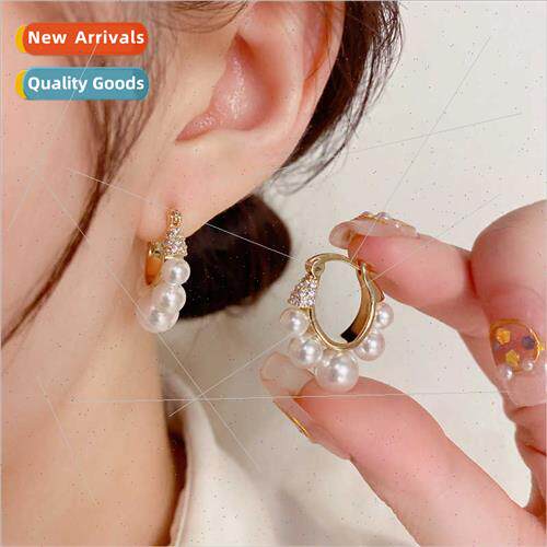 Fashion simple zirconia pearl hoop earrings female celebry e