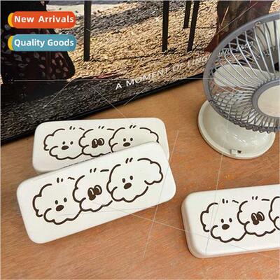 al  ins wind cute bear glasses case cream portable carry-on