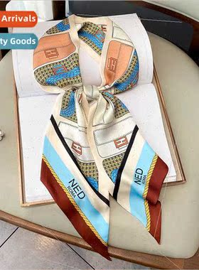 New geometric printing simulation silk scarf 2021 Korean  fa