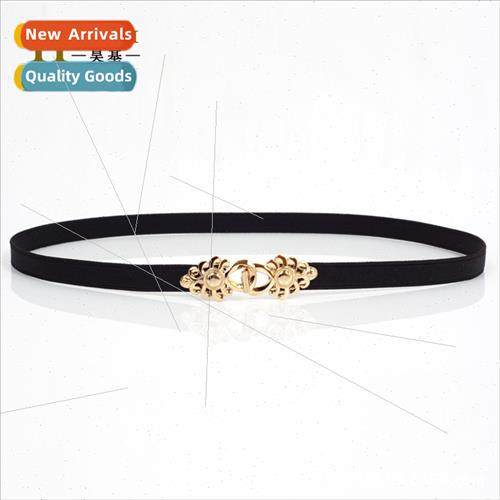 metal buckle flower decoration ladies thin belt elastic elas