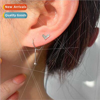 Drilling heart screw earrings atmospheric sweet zirconia tas