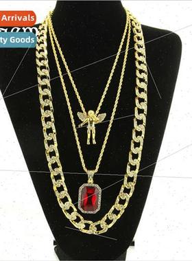 Alloy Necklace hiphop hip hop diamond encrusted ruby men Eur