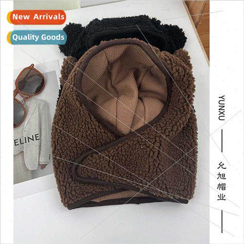 Cartoon bear winter cute ears head wrap cap female plush thi