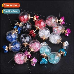 ball rhinestone earrings Korea double glass fashion sid rose