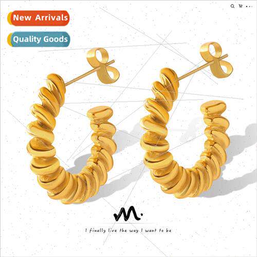 Tanium steel gold-plated C-shaped threaded twist earrings Eu