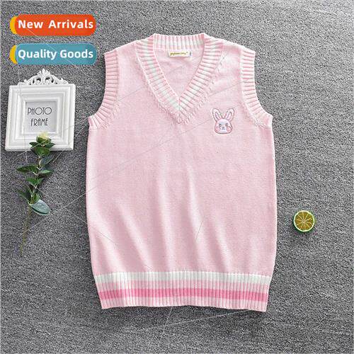 Bunny Embroidered Unim Kn Sweater Vest Pink Unim Sweater Cut