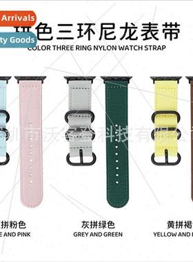适用apple simple three ring colorful canvas watch bapple wat