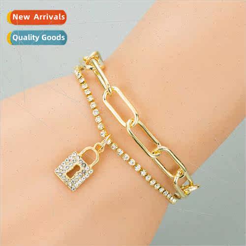 Korea new fashion love lock chain bar bracelet alloy rhinest