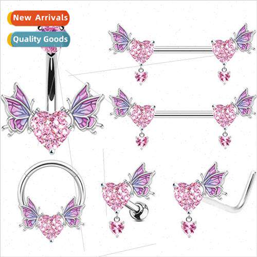 Europe Wing Key Belly Button Ring Navette Navette Necklace H