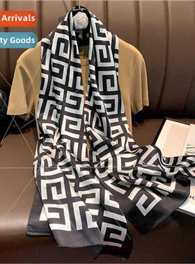 2021 new silk scarf Korean  long thousbirds check imation si