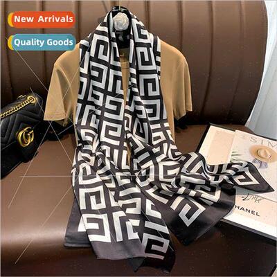 2021 new silk scarf Korean  long thousbirds check imation si