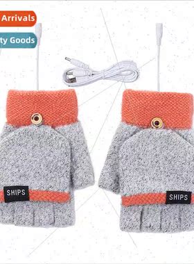 Autumn winter smart electric heating gloves female half fing