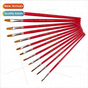 Watercolor Set Nylon Brush Oil Gouache Rods Red Hair Flat