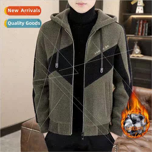 Hooded tweed coat male youth Slim embroidery high-grade twee