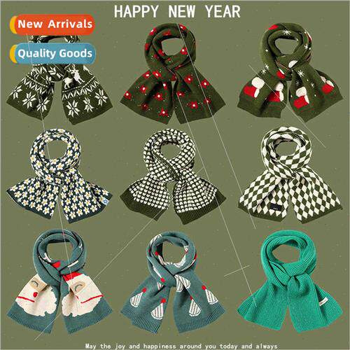 Christmas wind green scarf female winter plaid mustard green