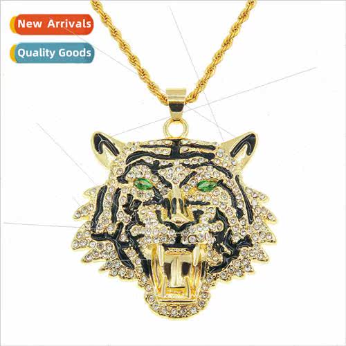 Europe hip-hop green eyes tiger head pendant necklace men co