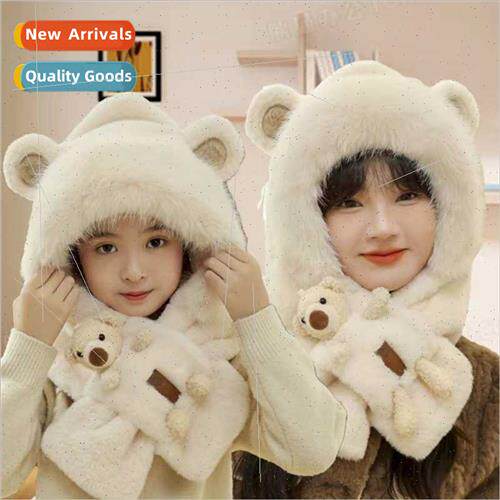 Winter new cute bear hat scarf one pullover hat parent-child