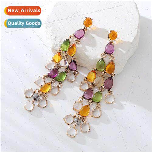 colorful transparent drop-shaped resin silver pin earrings b