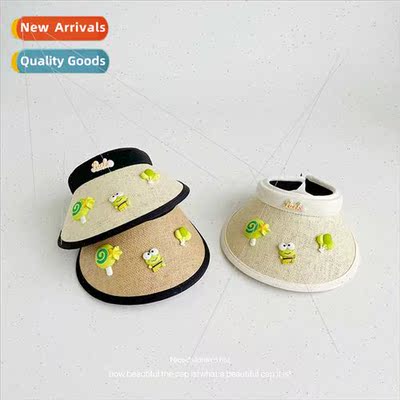 Children sun hat outdoor large brim vinyl hollow top straw h