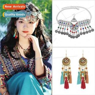 retro court new drop Europe earrings oil tassel Carved long