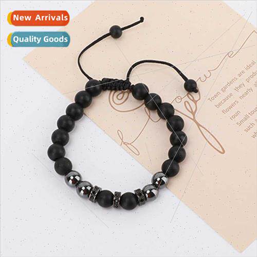 New Couple 8MM Frosted Stone Tiger Eye Zircon Card Bracelet