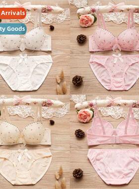 Teen Girls Bras and Panty Set Puberty Girls Lace Dot Cotton